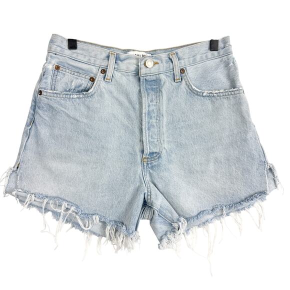 AGOLDE Dee Denim Shorts High Rise Button Fly Raw Hem Blue $128 - 28 - Picture 1 of 7